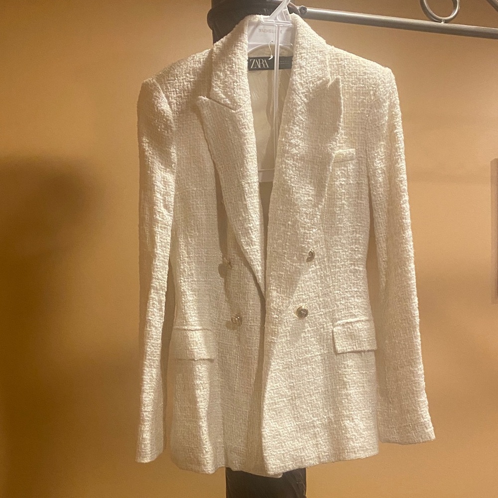 Zara Women's Ivory Double-Breasted Blazer